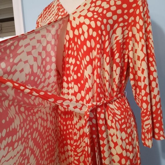 CATO Women's Wrap Dress Size 18/20W Orange/ Cream - Picture 5 of 12